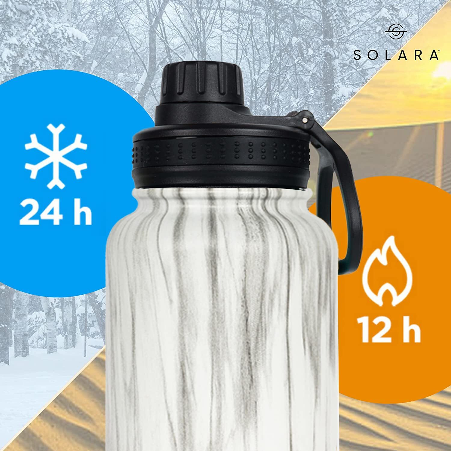 SOLARA Insulated Water Bottle 1000ml, Hot Water Bottle, Thermosteel Water Bottle for Travel, Home, Office, School, Gym, Adults, Water Bottle Hot and Cold, Sipper Bottle, Elegant Marble