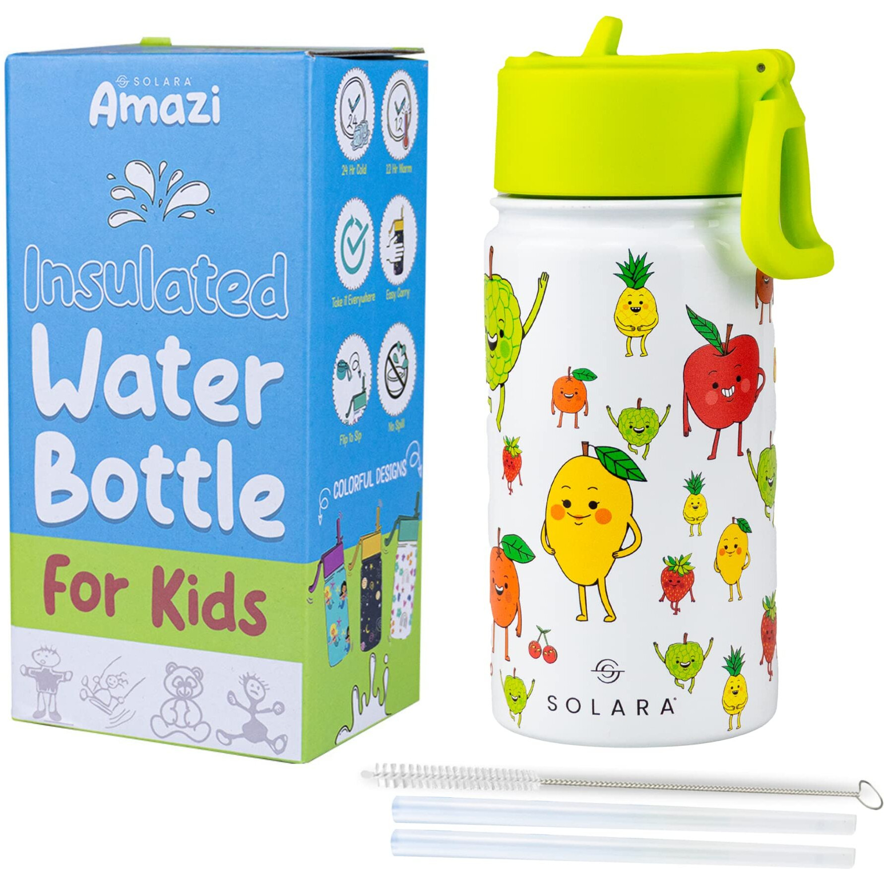 SOLARA Water Bottle for Kids 450ml, Kids Water Bottle, Sipper Bottle for Kids, Thermosteel Kids Bottle, Stainless Steel Water Bottle for Kids, Straw Bottle for Kids, Fruit