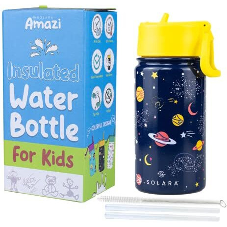 SOLARA Water Bottle for Kids 450ml, Kids Water Bottle, Sipper Bottle for Kids, Thermosteel Kids Bottle, Stainless Steel Water Bottle for Kids, Straw Bottle for Kids, Galaxy