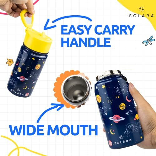 SOLARA Water Bottle for Kids 450ml, Kids Water Bottle, Sipper Bottle for Kids, Thermosteel Kids Bottle, Stainless Steel Water Bottle for Kids, Straw Bottle for Kids, Galaxy