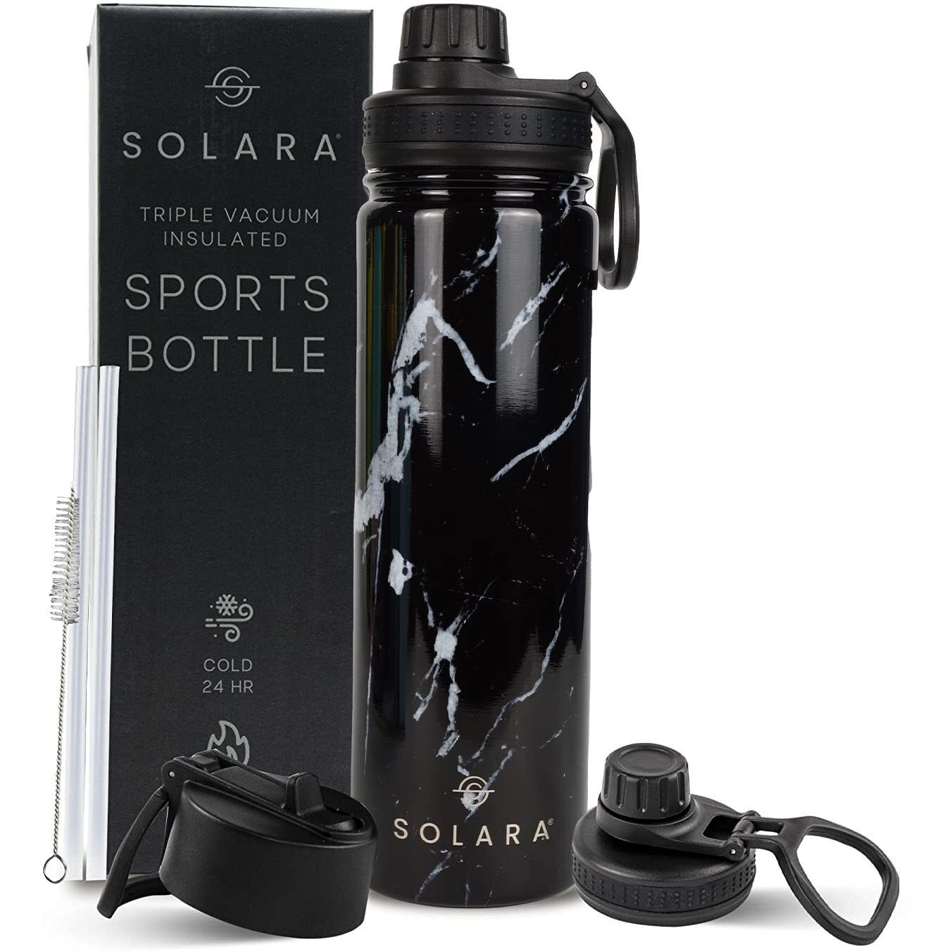SOLARA Insulated Water Bottle 650ml, Hot Water Bottle, Thermosteel Water Bottle for Travel, Home, Office, School, Gym, Adults, Water Bottle Hot and Cold, Sipper Bottle, Black Marble