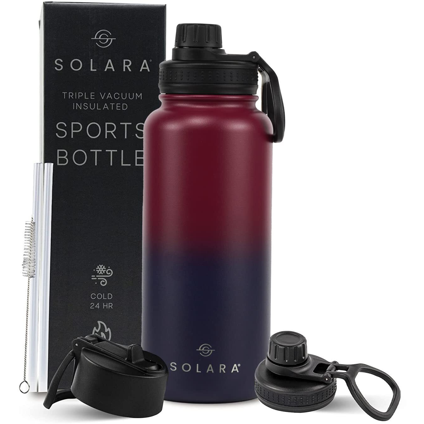 SOLARA Vacuum Insulated Water Bottle 1 litre | Hot Water Bottle | Hot and Cold Thermosteel bottle for Travel, Home, Office, School | Hot and Cold Sipper Bottle | Dark Intentions | 1L