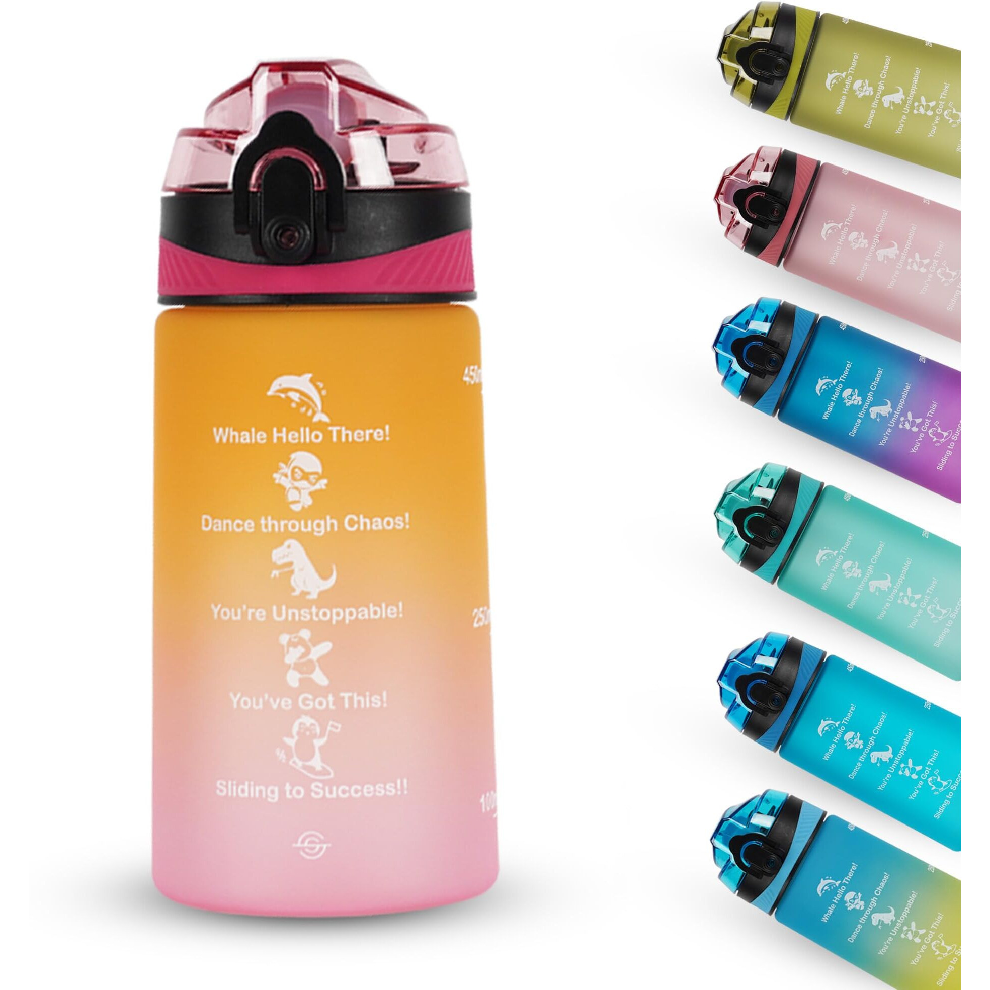 SOLARA 500ML Sipper Water Bottle with Motivational Time Marker, Sipper Bottle for Adults, Water bottle for Home, Office | Yellow Pink | 500 ML