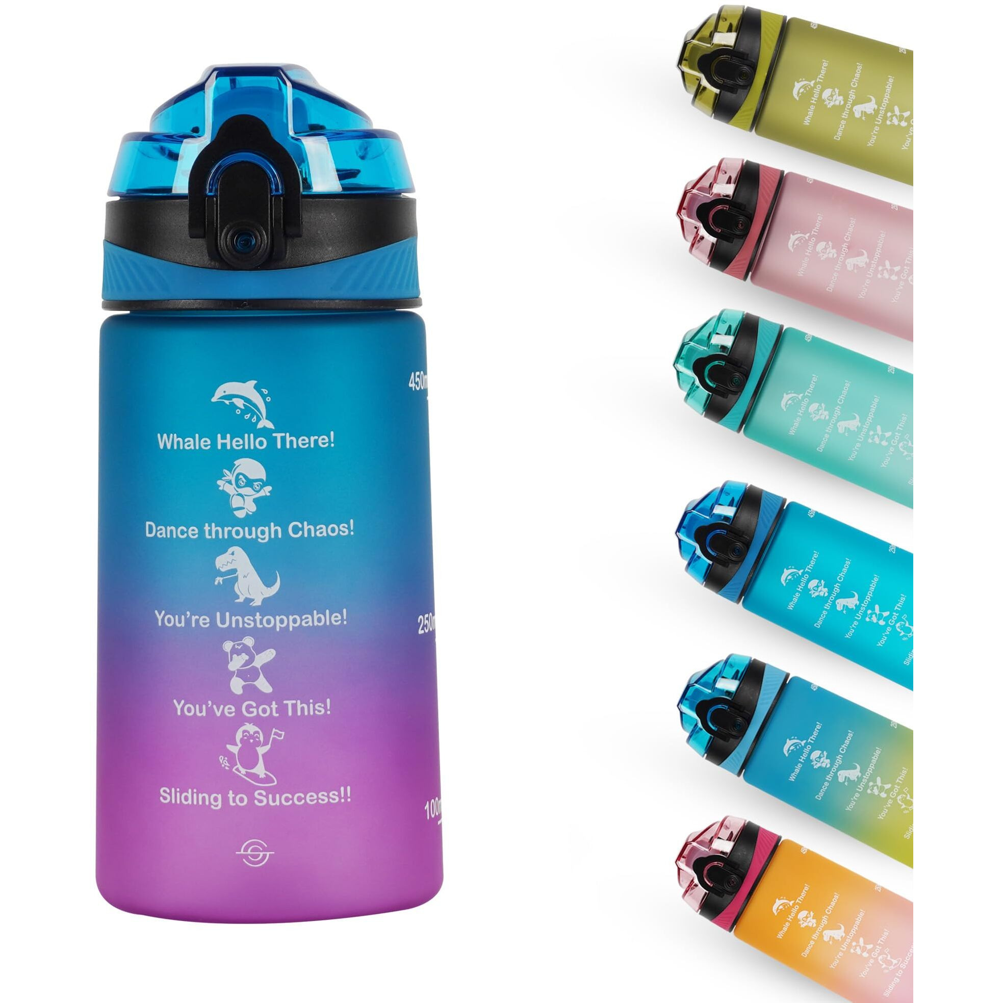 SOLARA 500ML Sipper Water Bottle with Motivational Time Marker, Sipper Bottle for Kids, Water bottle for Home, School | Blue Fuscia | 500 ML