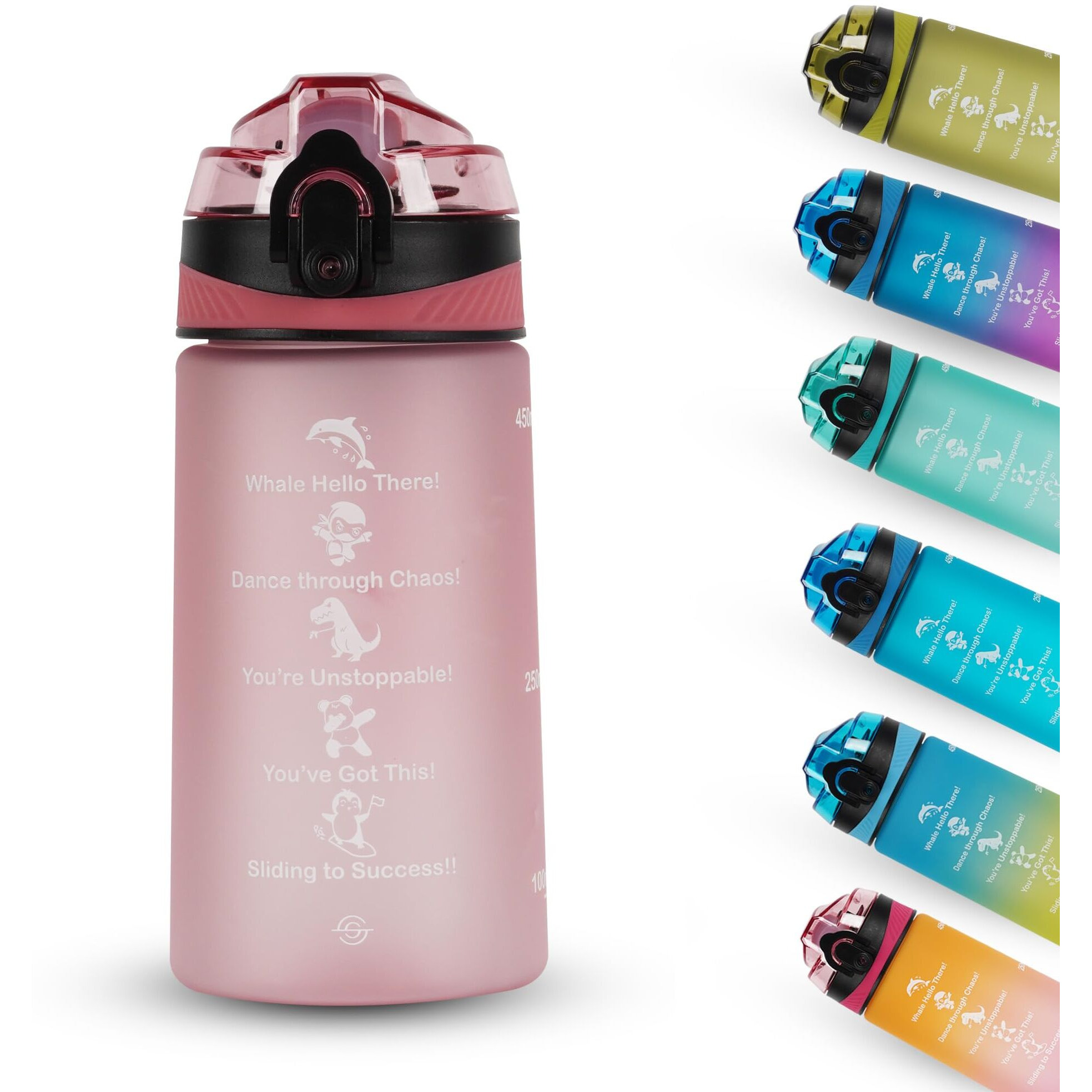 SOLARA 500ML Sipper Water Bottle with Motivational Time Marker, Sipper Bottle for Kids, Water bottle for Home, School | Pearly Pink | 500 ML