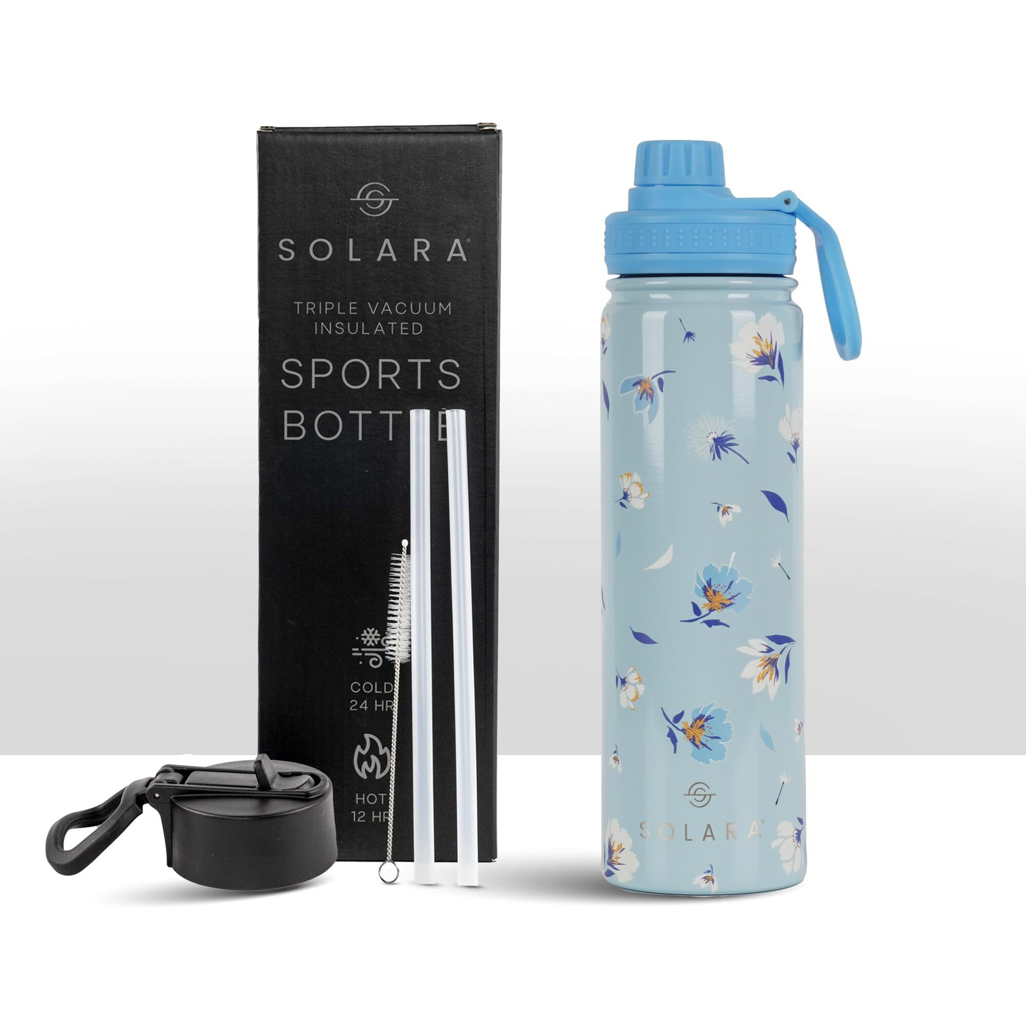 SOLARA Insulated Water Bottle 650ml, Hot Water Bottle, Hot and Cold Thermosteel Bottle for Travel, Home, Office, School, Hot and Cold Sipper Bottle, Blue Blossoms
