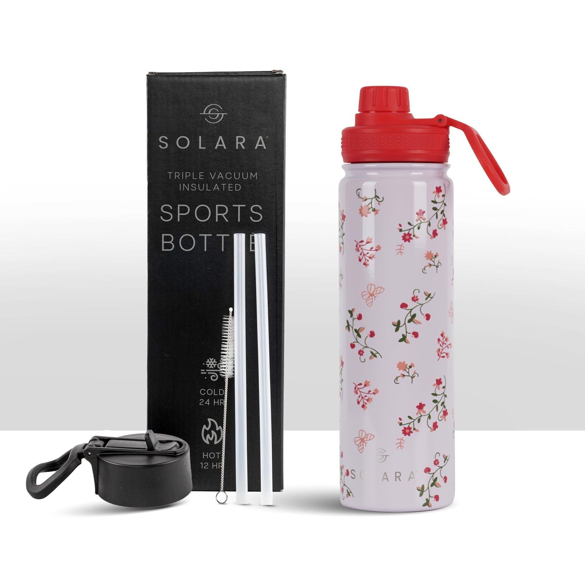 SOLARA Insulated Water Bottle 650ml | Hot Water Bottle | Hot and Cold Thermosteel Bottle for Travel, Home, Office, School | Hot and Cold Sipper Bottle | Pink Vines