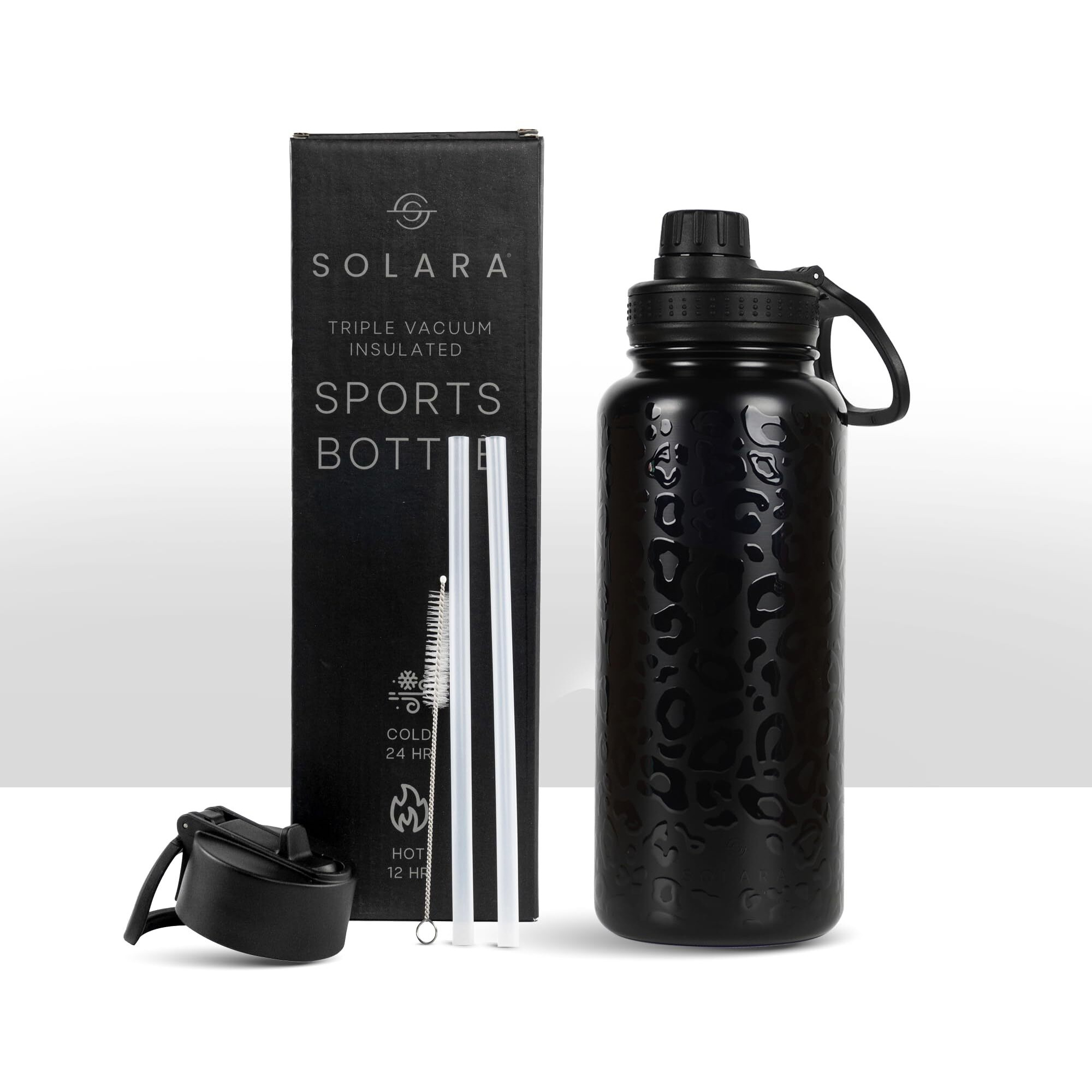 SOLARA Insulated Water Bottle 1 Liter, Hot Water Bottle, Hot and Cold Thermosteel Bottle for Travel, Home, Office, School, Hot and Cold Sipper Bottle, Black Leopard