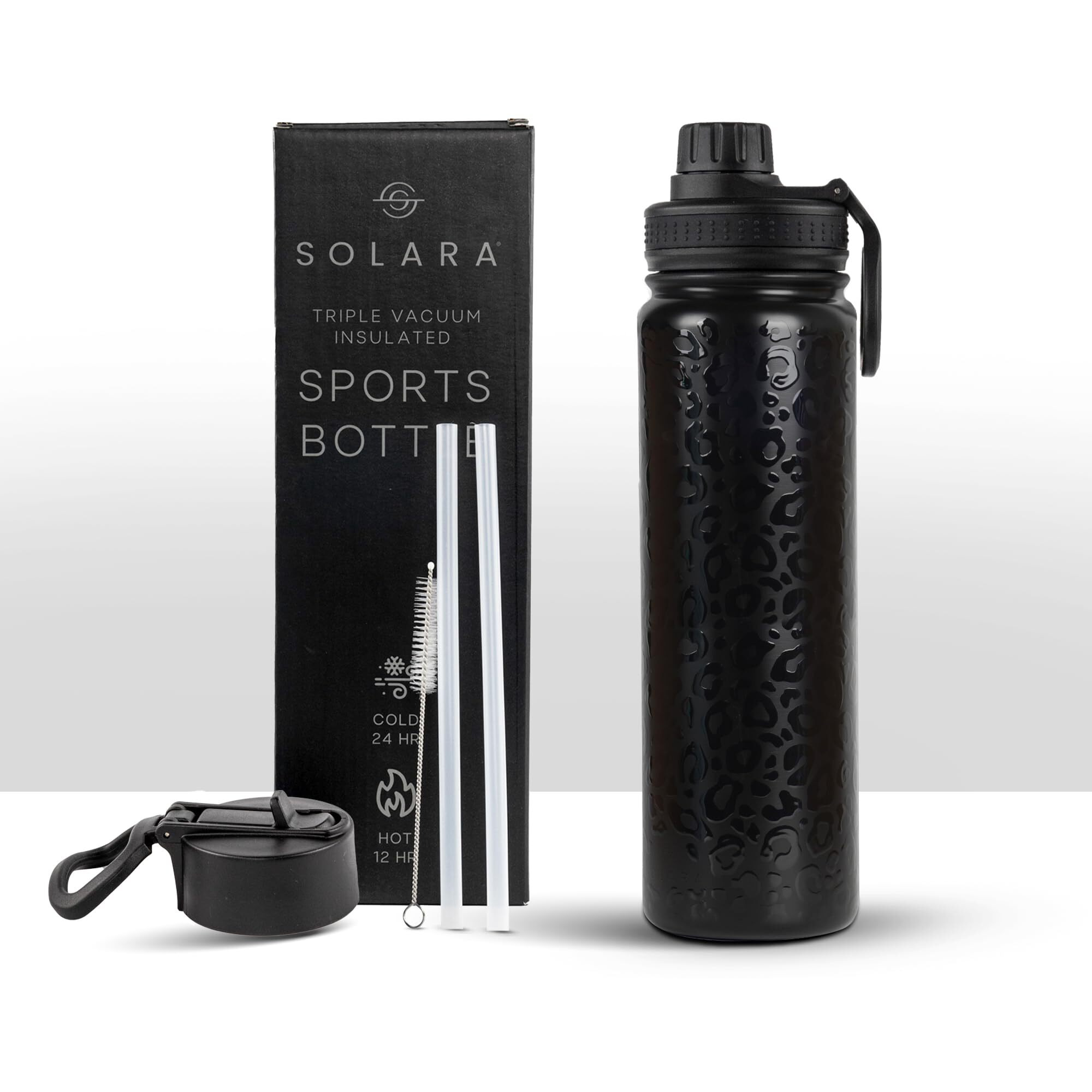 SOLARA Insulated Water Bottle 650ml, Hot Water Bottle, Thermosteel Water Bottle for Travel, Home, Office, School, Gym, Adults, Water Bottle Hot and Cold, Sipper Bottle, Black Leopard