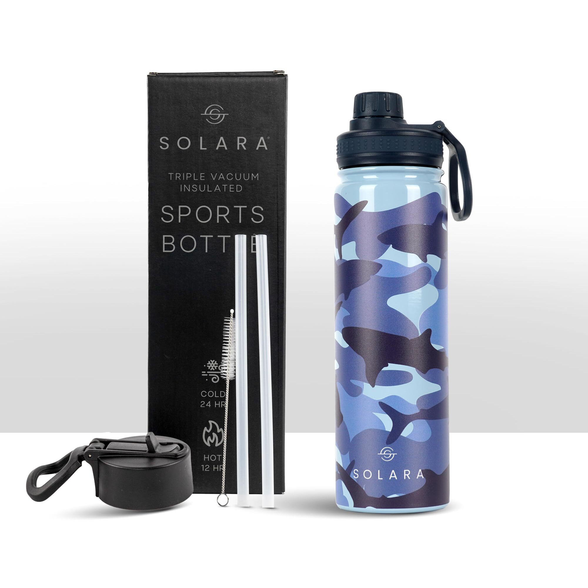 SOLARA Insulated Water Bottle 650ml, Hot Water Bottle, Thermosteel Water Bottle for Travel, Home, Office, School, Gym, Adults, Water Bottle Hot and Cold, Sipper Bottle, Camo Shark