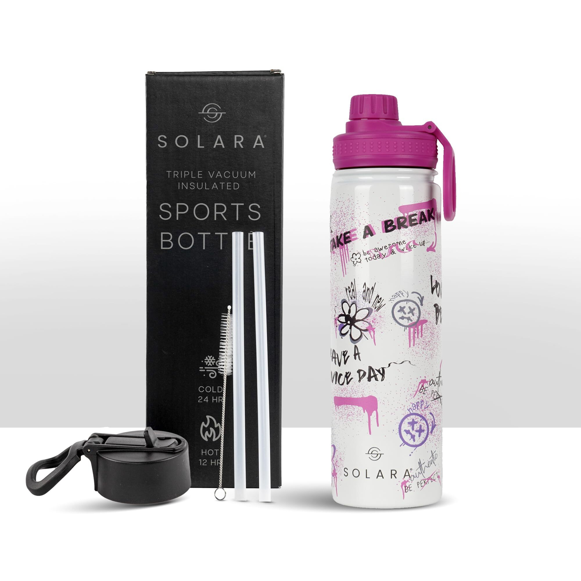 SOLARA Insulated Water Bottle 650ml, Hot Water Bottle, Thermosteel Water Bottle for Travel, Home, Office, School, Gym, Adults, Water Bottle Hot and Cold, Sipper Bottle, Street Vibes