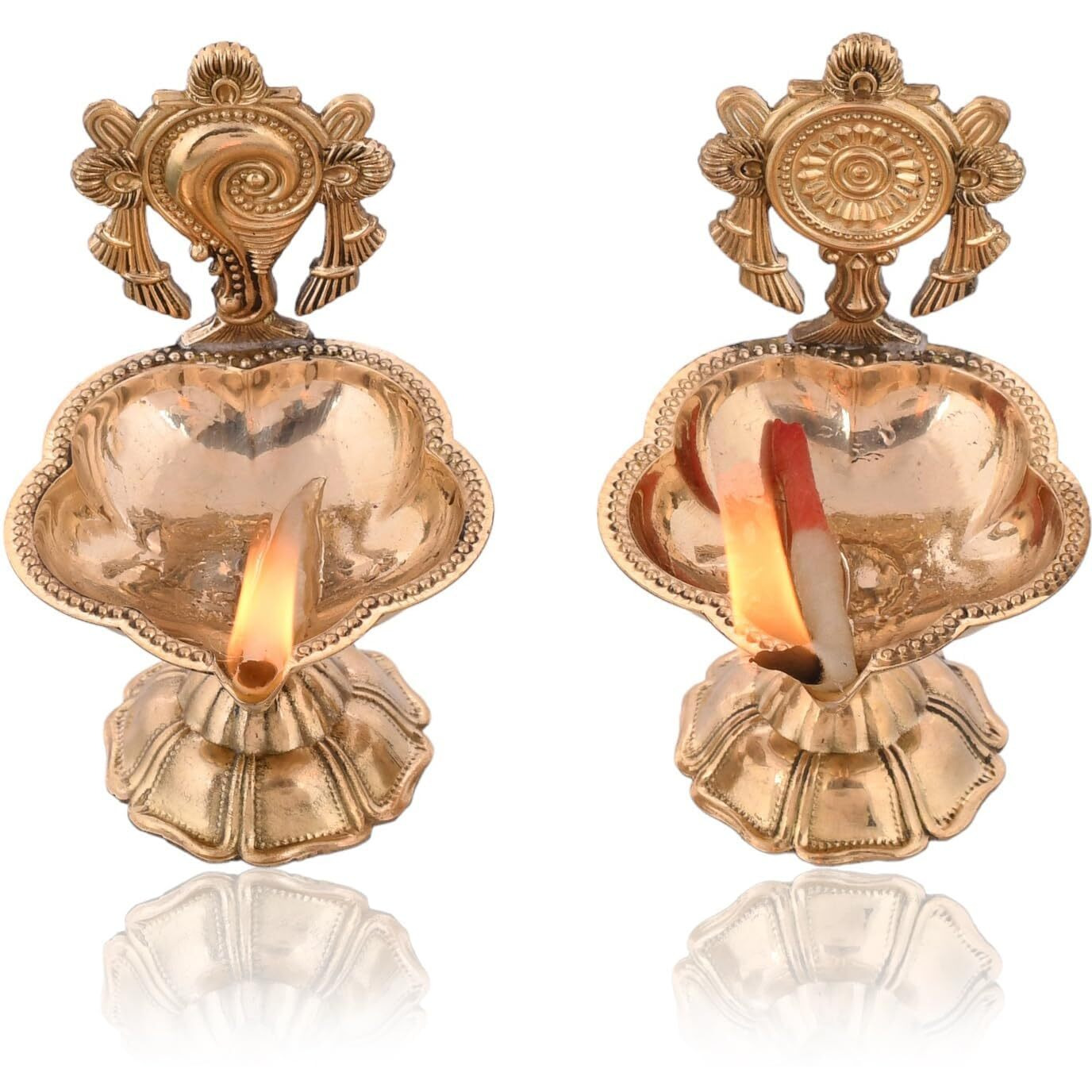 Craftvatika Pure Brass Shanku Chakra kuber Diya Set of 20 Diwali Decoration Item for Home Decor - Brass shanku chakra kuber diya for puja Room & Office Decor, Living Room, Diwali Festival Gift Item