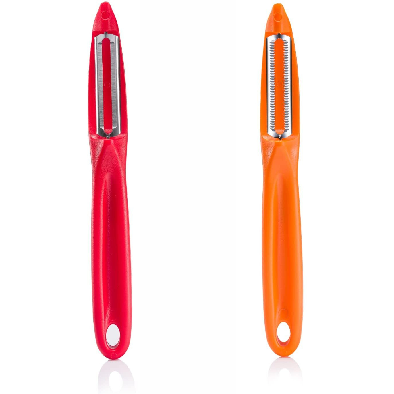 JAVA Universal Peeler || Stainless Steel Blade || Serrated and Regular Dual Edge Blade Kitchen Tool for Home and Professional Use || Pack of 2 Pieces Orange and Red Color