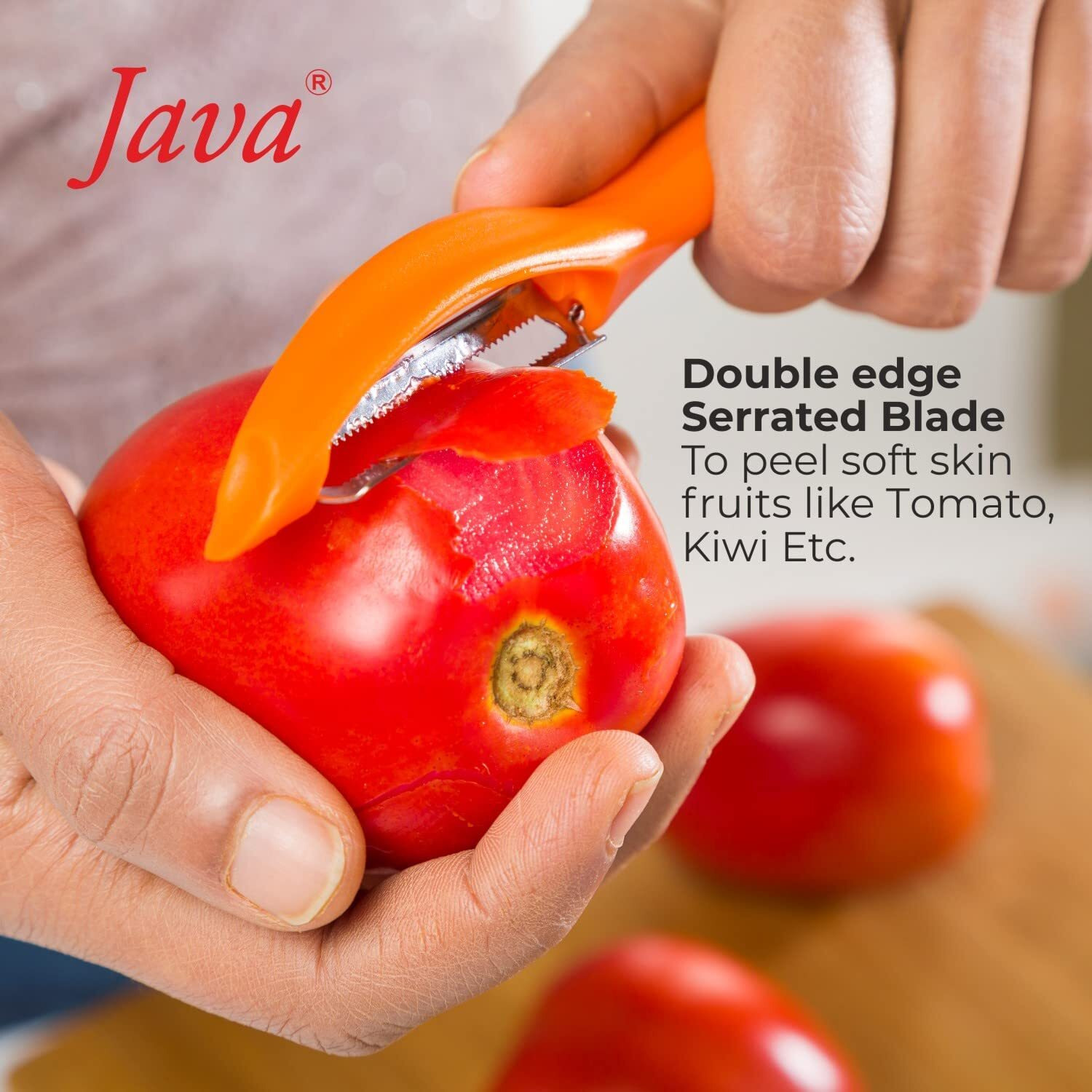 JAVA Universal Peeler || Stainless Steel Blade || Serrated and Regular Dual Edge Blade Kitchen Tool for Home and Professional Use || Pack of 2 Pieces Orange and Red Color