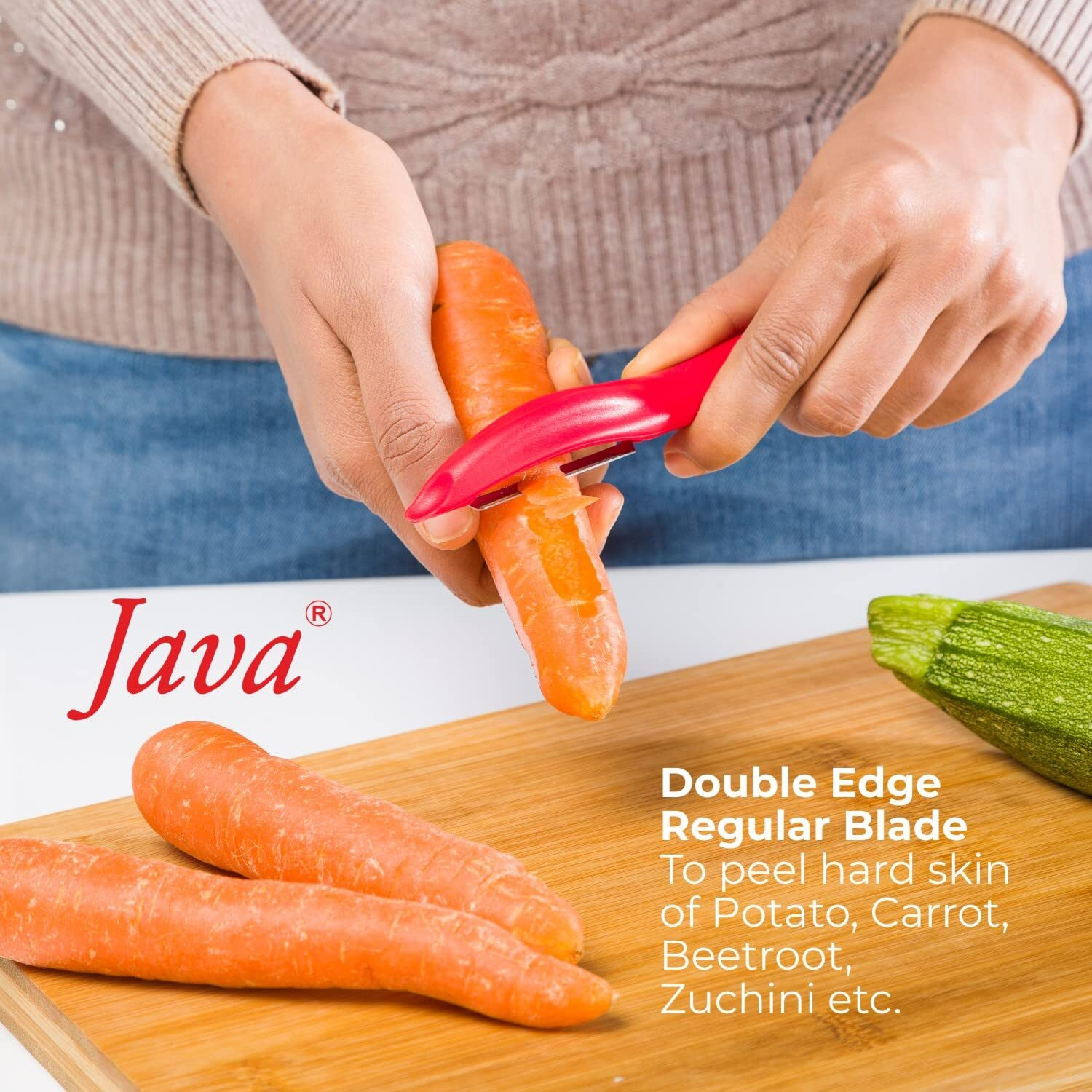 JAVA Universal Peeler || Stainless Steel Blade || Serrated and Regular Dual Edge Blade Kitchen Tool for Home and Professional Use || Pack of 2 Pieces Orange and Red Color