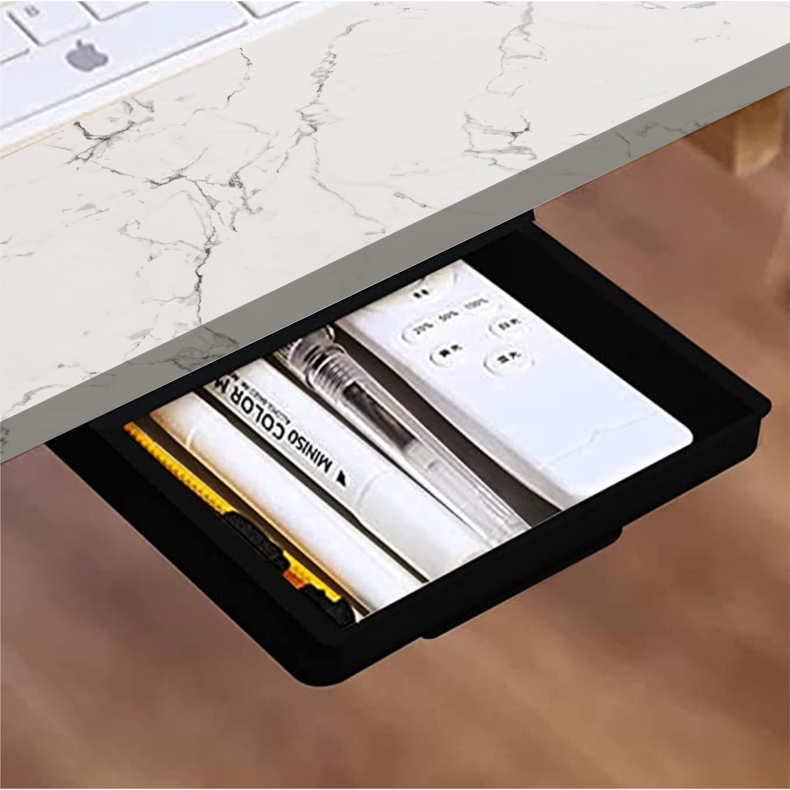 QARA 31x18.5 inches Wooden Wall Mounted Folding Study Table| Wall Mount Table with Cup Holder & Drawer | Foldable Laptop Desk for Home and Office Computer| Italian Marble