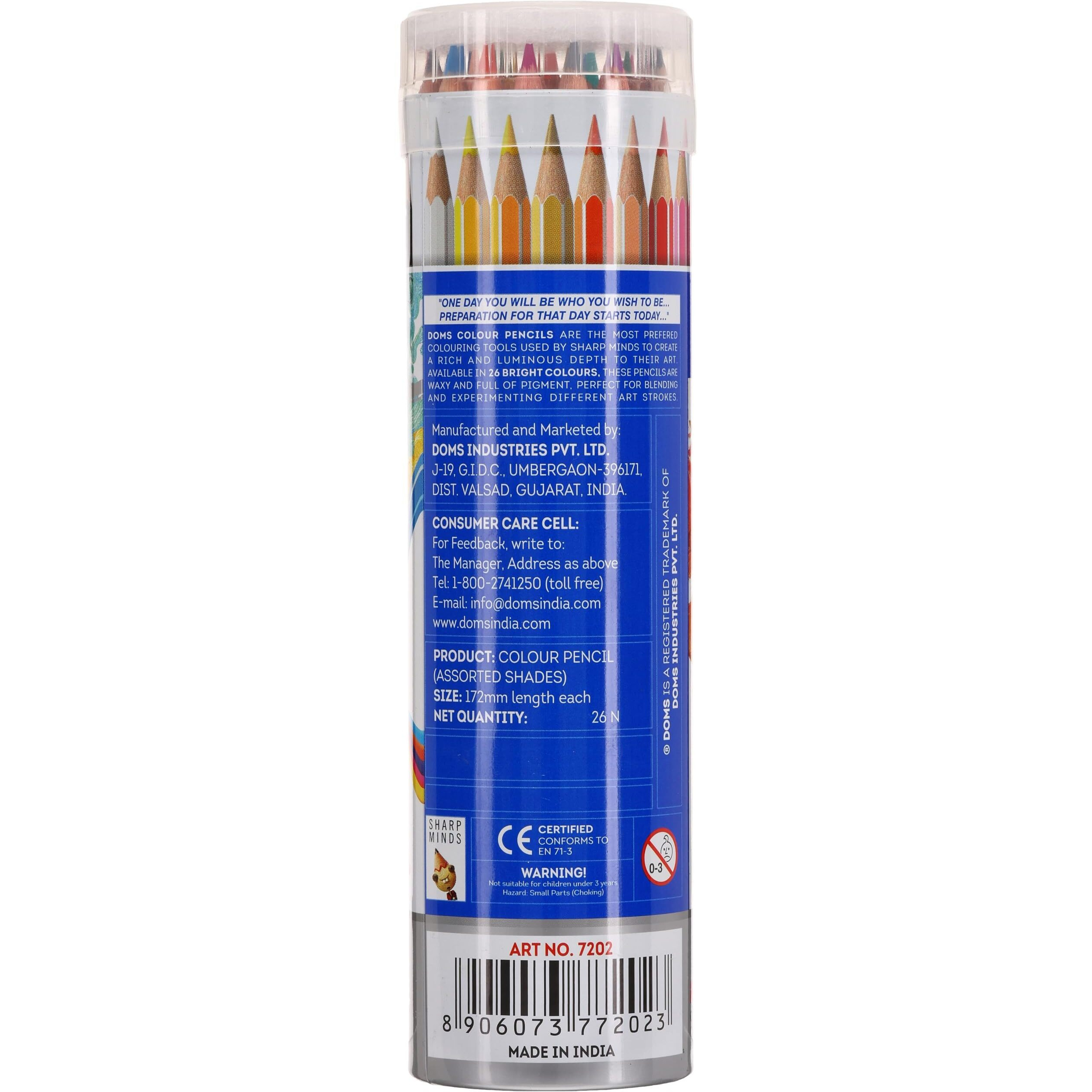 Doms 24 Shades Super Soft Color Pencils Round Tin Box | Smooth Color Application | For Blending & Experimenting Different Art Strokes | Free Gold & Silver Color Pencil Inside | Non-Toxic & Safe For Childrens | Pack of 1