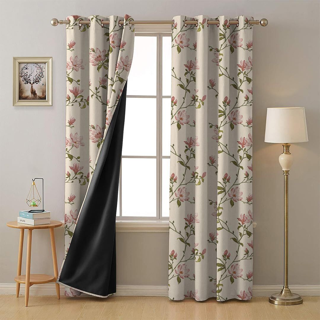 SPACES DRAPE STORY Premium Printed Blackout Curtain With Lining, Set Of 2, 9Ft Long Door Curtains, Pink