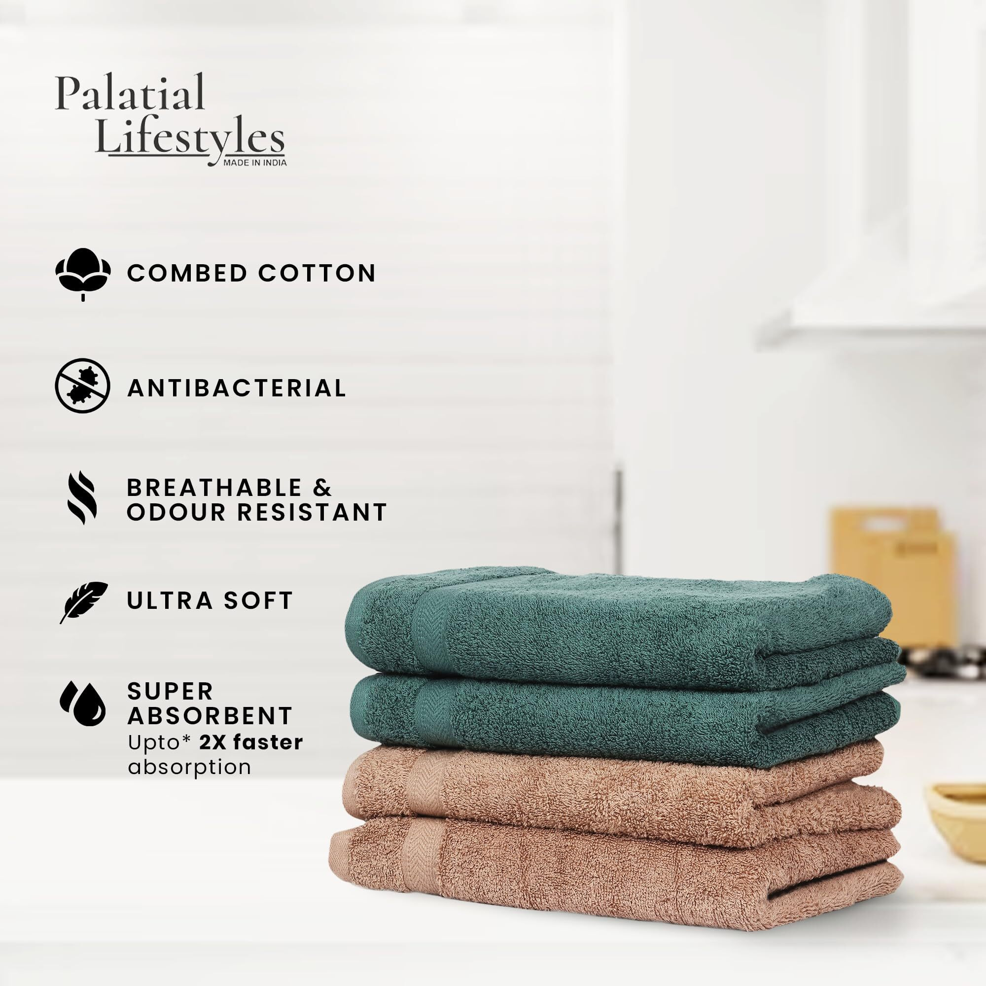 Palatial Lifestyles 500 GSM Hand Towel Set of 4. Combed 100% Cotton Hand Towel, Ultra-Soft & Highly Absorbent Hand Towel for Wash Basin,Size 16 x 24 inch, (Baby Pink & Navy Blue)
