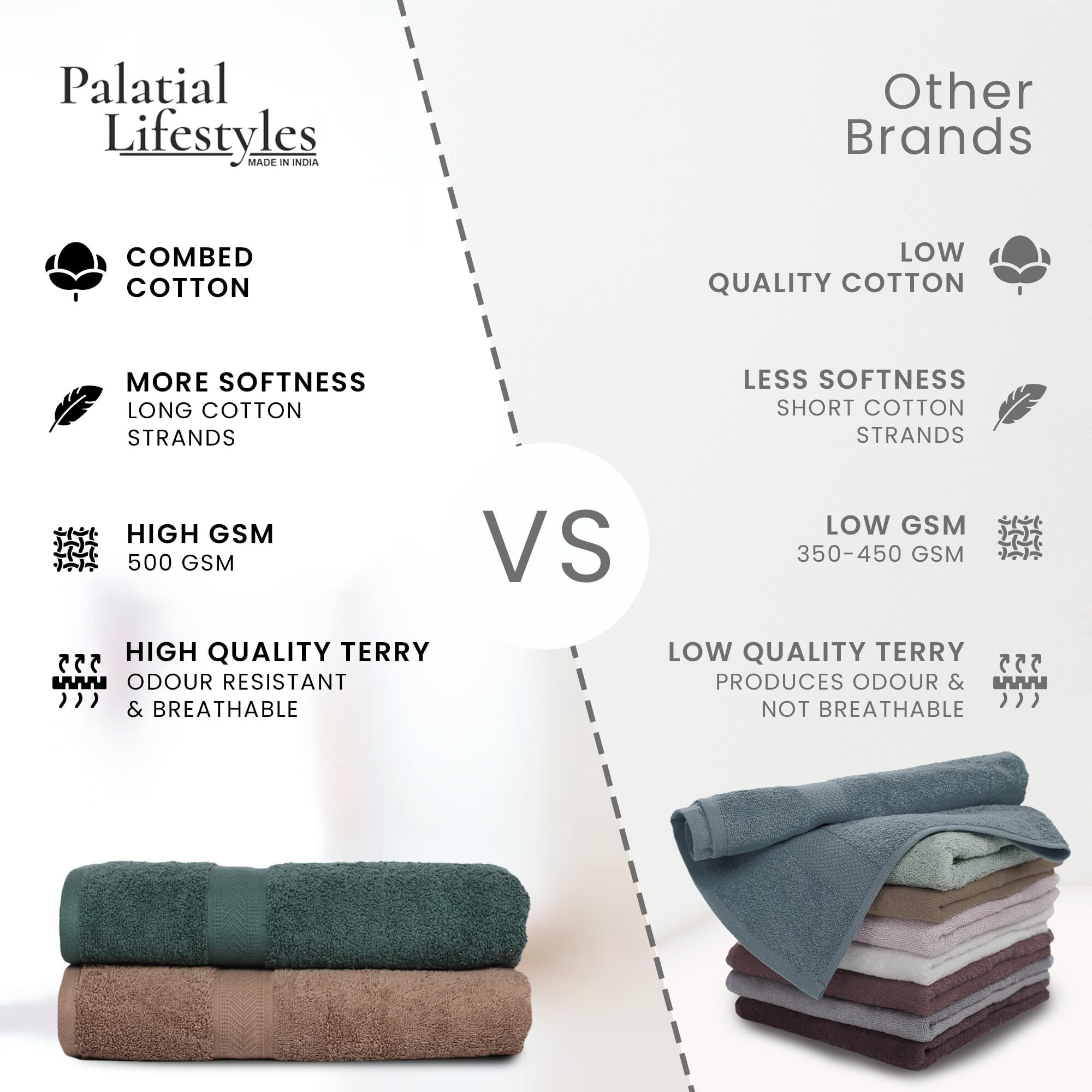 Palatial Lifestyles 500 GSM Hand Towel Set of 4. Combed 100% Cotton Hand Towel, Ultra-Soft & Highly Absorbent Hand Towel for Wash Basin,Size 16 x 24 inch, (Baby Pink & Navy Blue)