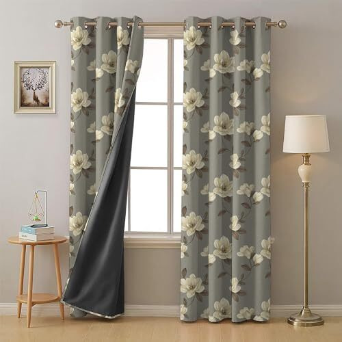 SPACES DRAPE STORY Premium Polyester Blackout Curtains - 95-98% Light Blocking - Digital Printed Floral - Heavy Fabric, Set of 2-7ft Door Curtain, Slate Grey