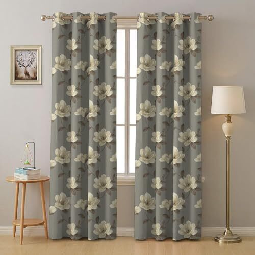SPACES DRAPE STORY Premium Polyester Blackout Curtains - 95-98% Light Blocking - Digital Printed Floral - Heavy Fabric, Set of 2-7ft Door Curtain, Slate Grey
