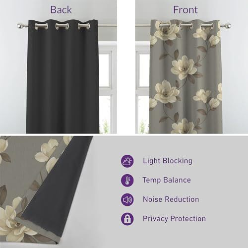 SPACES DRAPE STORY Premium Polyester Blackout Curtains - 95-98% Light Blocking - Digital Printed Floral - Heavy Fabric, Set of 2-7ft Door Curtain, Slate Grey