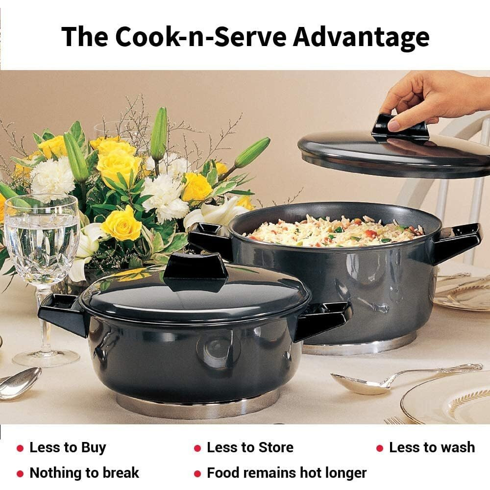 Hawkins Futura Hard Anodised Aluminum Cook-N-Serve Bowl with Hard Anodised Lid,-3 Pcs Set, Black (2,3 and 5 litre)