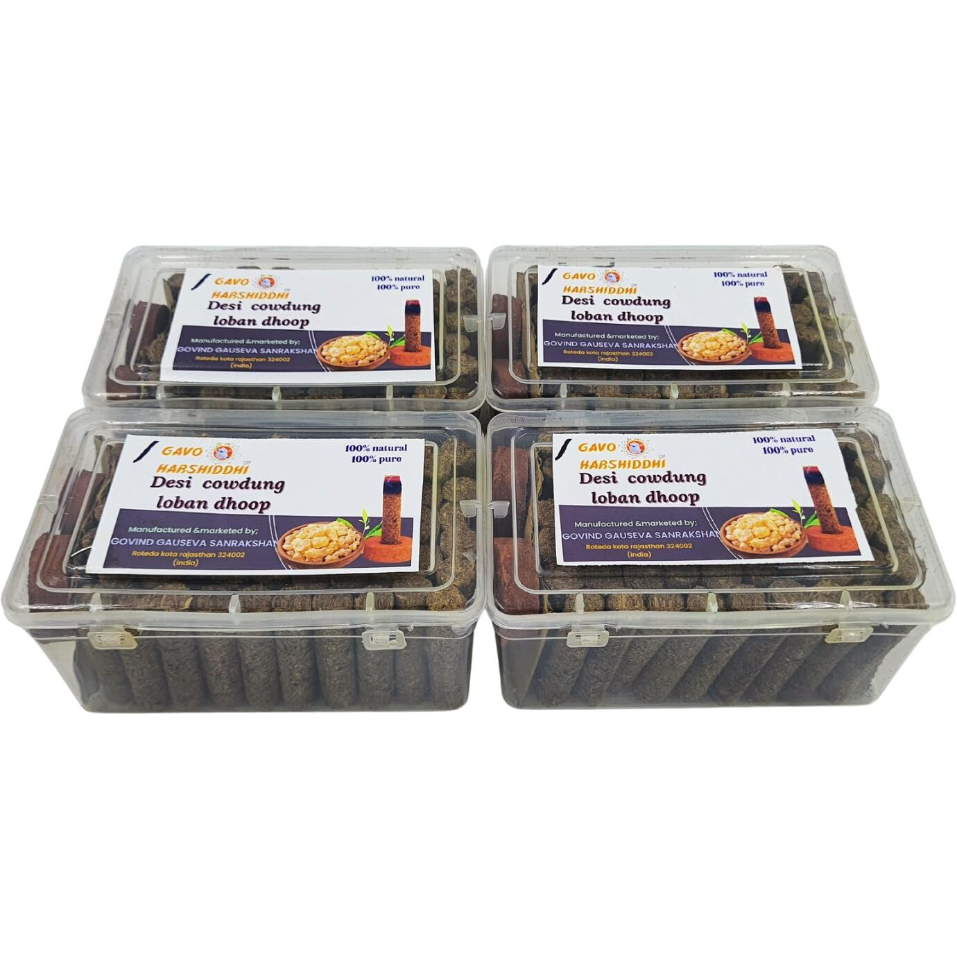 GAVO HARSHIDDHI Desi Cow Dung Natural Loban Dhoop Batti Made by Loban Chandan Jatamansi Gulab Bhimseni Kapur for Puja/Hawan / 2.5 Inches Organic Incense Stick (240-Piece)