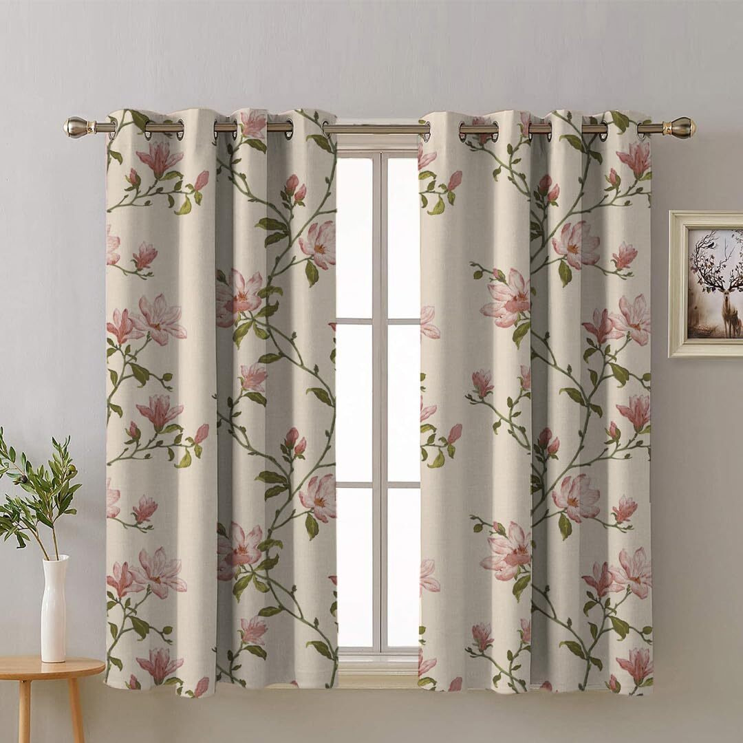SPACES DRAPE STORY Premium Printed Blackout Curtain With Lining, Set Of 2, 5Ft Window Semi Sheer Curtains, Pink
