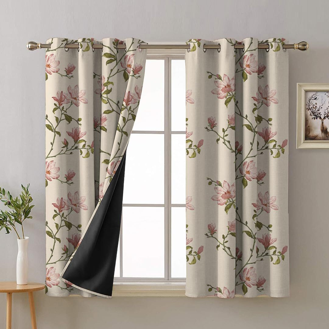 SPACES DRAPE STORY Premium Printed Blackout Curtain With Lining, Set Of 2, 5Ft Window Semi Sheer Curtains, Pink