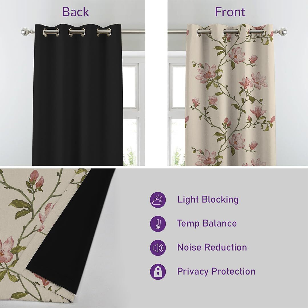 SPACES DRAPE STORY Premium Printed Blackout Curtain With Lining, Set Of 2, 5Ft Window Semi Sheer Curtains, Pink