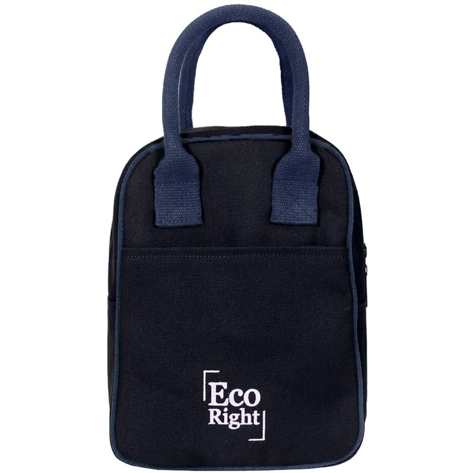 EcoRight Cotton Canvas Lunch Bag with Bottle Holder (Navy Blue, 703)