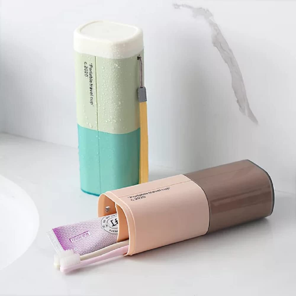 Shopiable Store Travel Toothbrush Case Multifunctional Toothpaste Container Portable Business Trips Wash Cup Holder Organizer Towel Storage Box for Traveling, Camping, Business Trip School (Green 1)