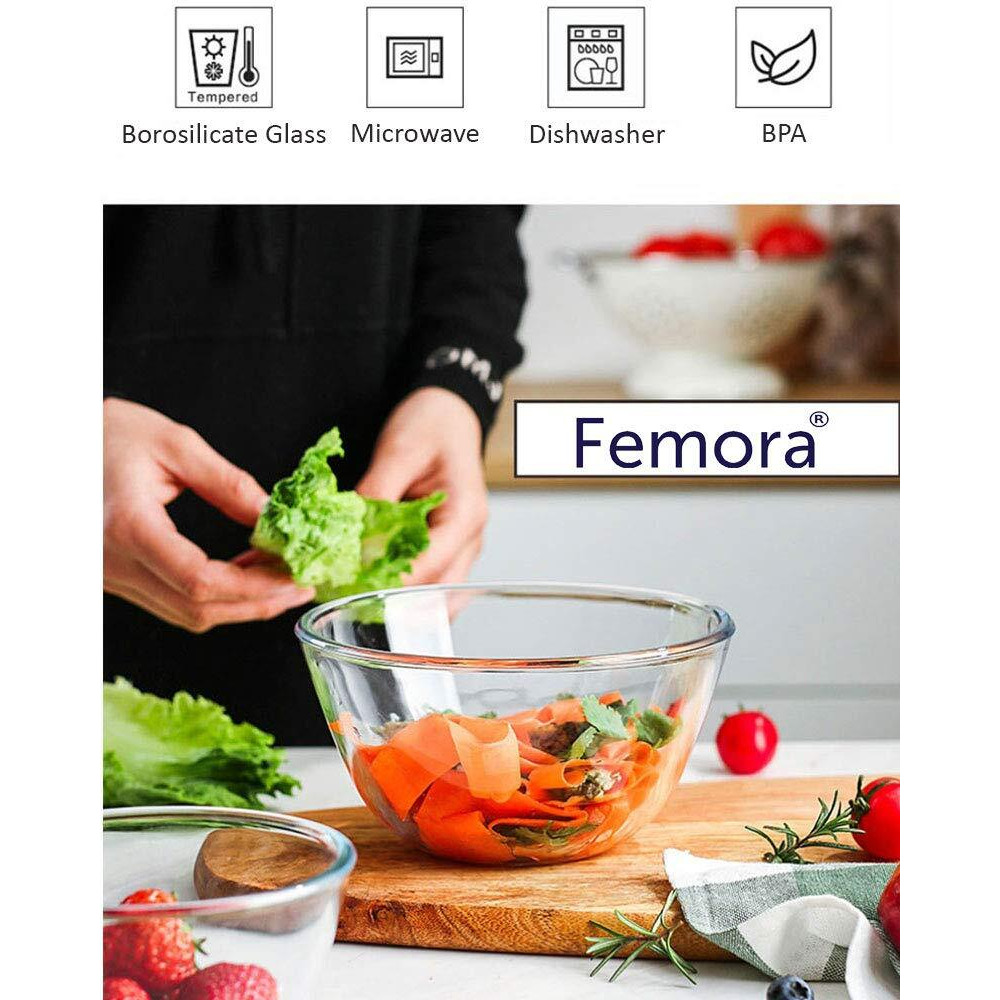 Femora Borosilicate Glass Microwave Safe All-Purpose Mixing Bowl,400 ML, Set of 2