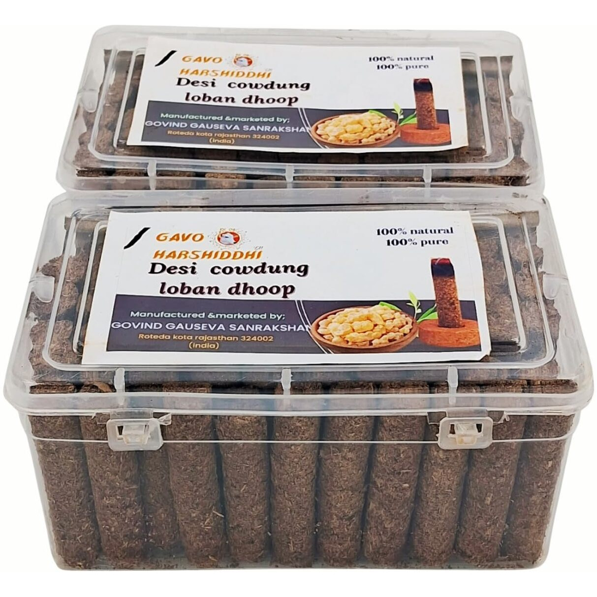 GAVO HARSHIDDHI Desi Cow Dung Natural Loban Dhoop Batti Made by Loban Chandan Jatamansi Gulab Bhimseni Kapur for Puja/Hawan / 2.5 Inches Organic Incense Stick (120-Piece)