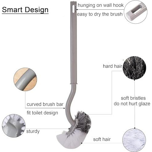 Curved Toilet Brush, Wall Mounted Bathroom Toilets Bowl Cleaning Brush with Non-Slip Long Handle