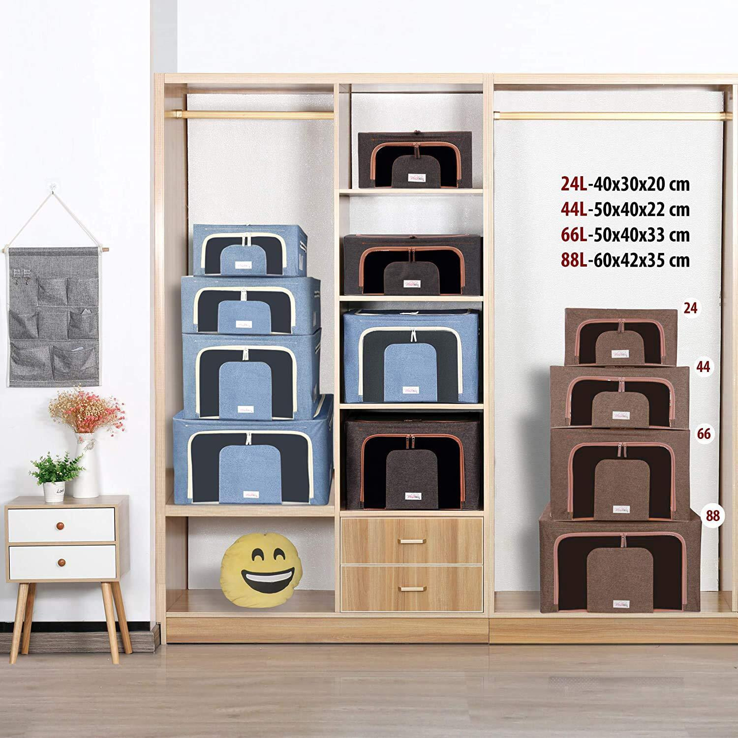 BlushBees Living Box - 600D Oxford Fabric Closet Organizer Cloth Storage Boxes For Wardrobe - 44 Litre, Pack of 2, English Brown, Rectangular
