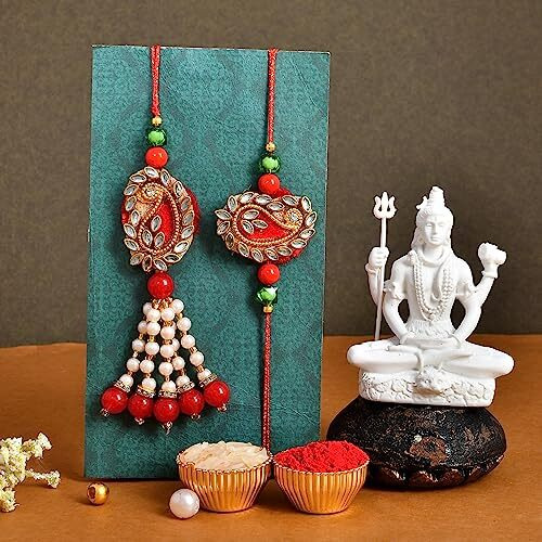 CraftVatika Bhaiya Bhabhi Rakhi Gift Combo Set - Couple Rakhi with Shiva Idol Statue - Rakhi for Brother and Bhabhi with Gift