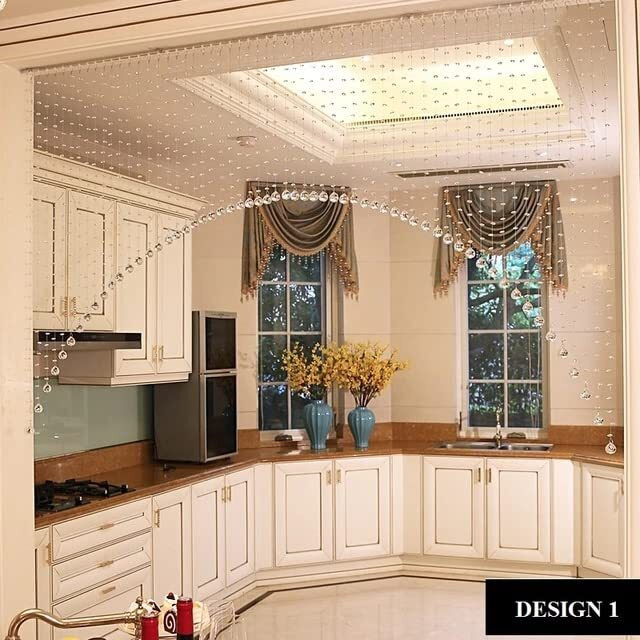 Rustiha Acrylic Crystal Beads Semi Sheer Grommet Curtain With 30 Mm Glass Drops Arch Shape (20 String Suitable For 3 To 4 Feet)