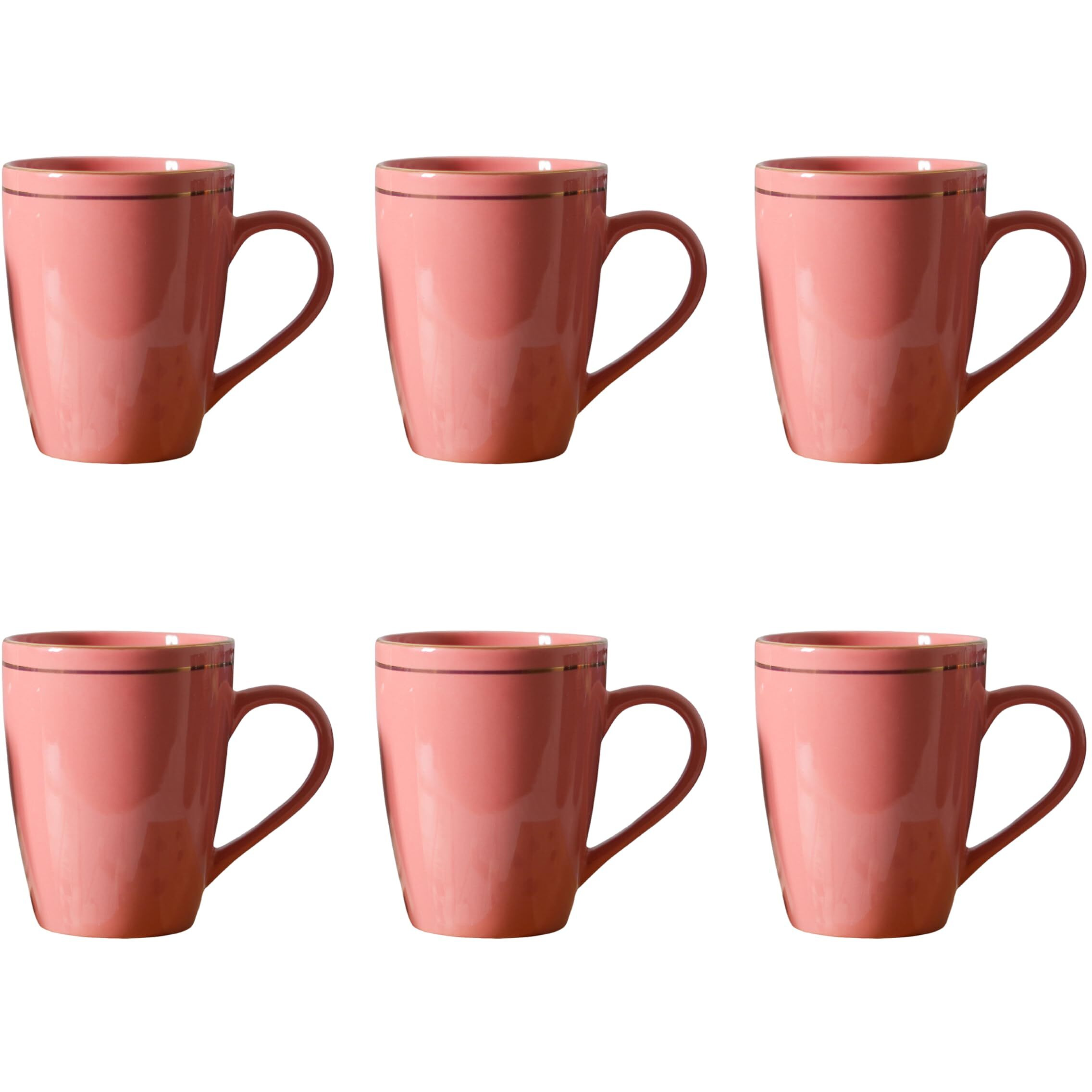 Femora Gold Series Ceramic Coffee Mug - Set of 6 (360ML) Multi - Color Tea Cups, Stackable, Chip Resistant, Large Serving Coffee Cup, Ideal Coffee Mug for Gift - Peach