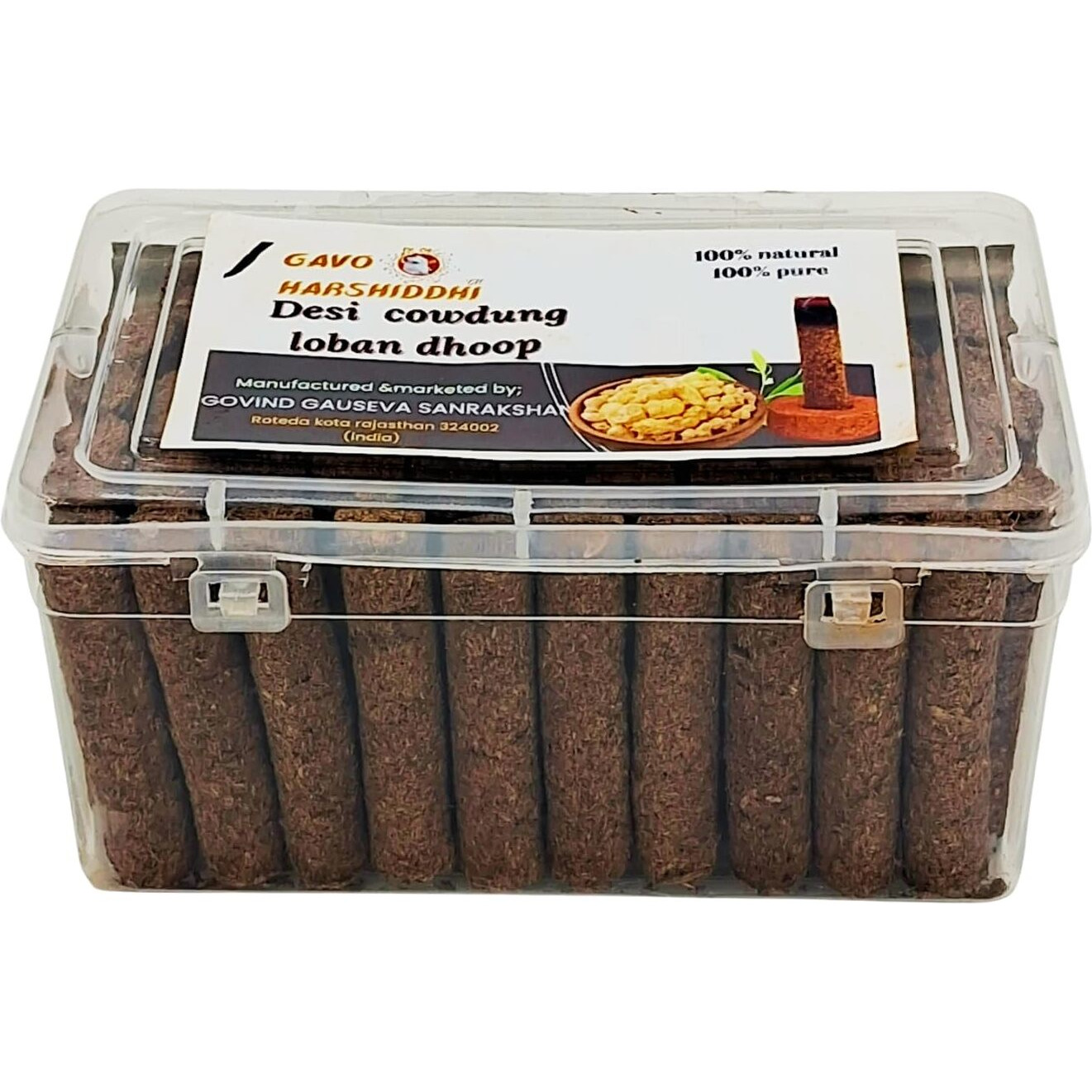 GAVO HARSHIDDHI Desi Cow Dung Natural Loban Dhoop Batti Made by Loban Chandan Jatamansi Gulab Bhimseni Kapur 2.5 Inches Organic Incense Stick (60-Piece)