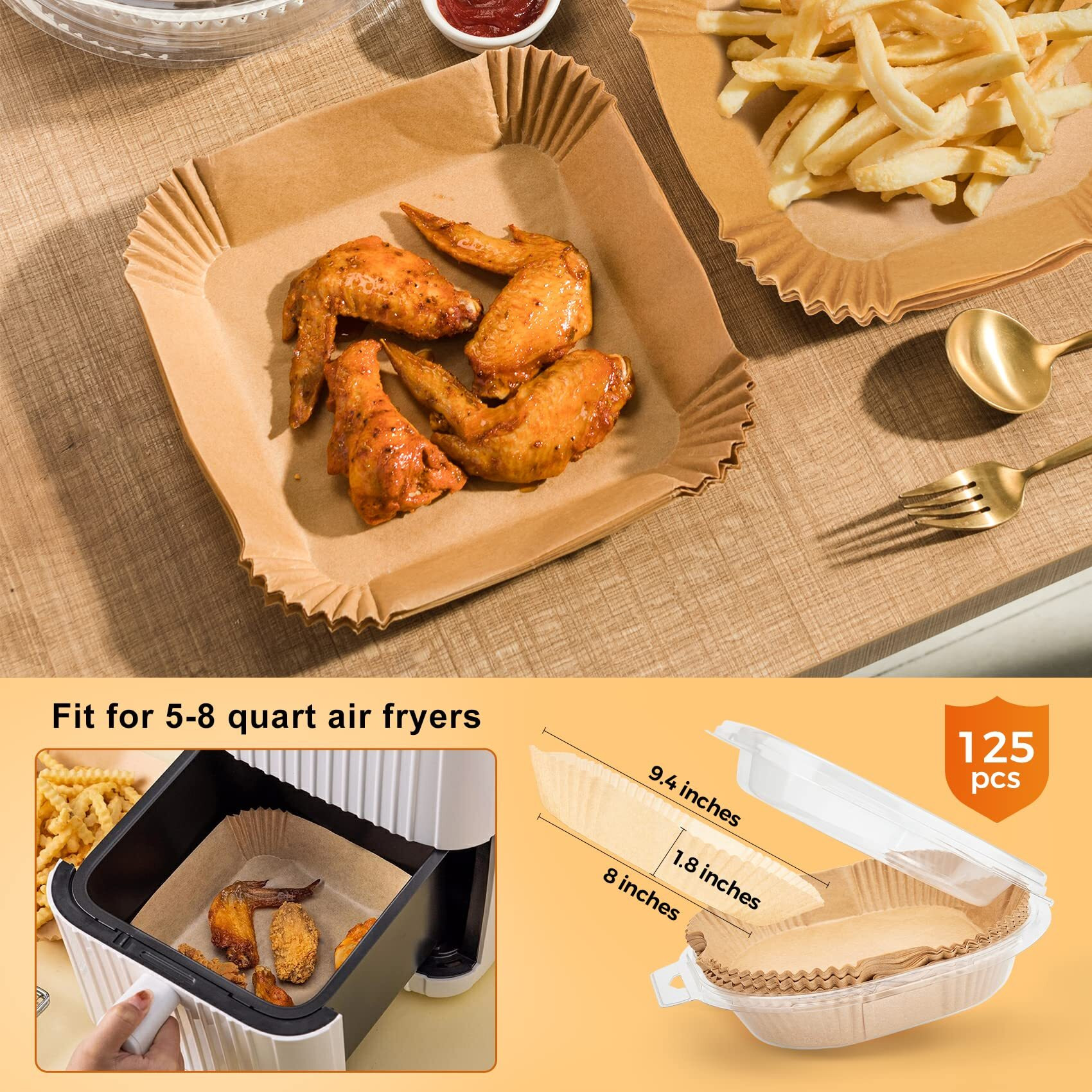 ctizne 125Pcs Air Fryer Disposable Liners Square- 8 Inches Airfryer Parchment Paper Liner For Air Fryer Basket, Large