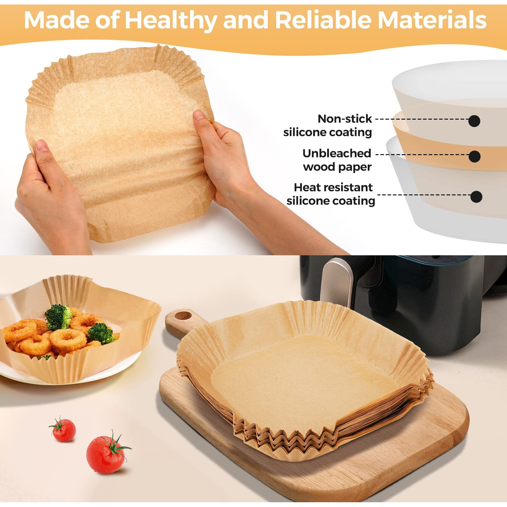 ctizne 125Pcs Air Fryer Disposable Liners Square- 8 Inches Airfryer Parchment Paper Liner For Air Fryer Basket, Large