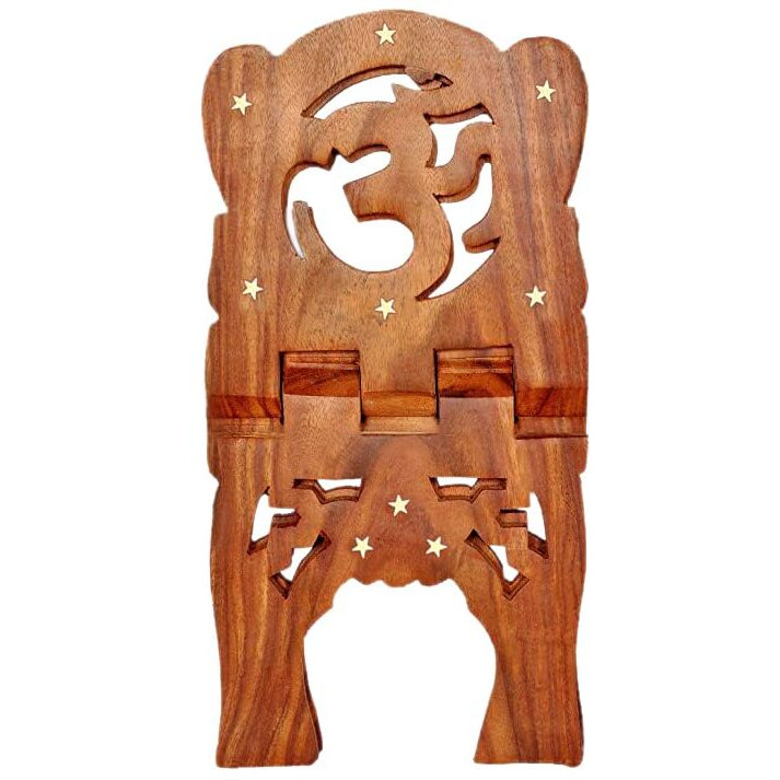 CRAFTCASTLE Sheesham Wood Folding Hand Crafted OM Book Stand/Holder/Rest/Keep for Home/Work Space/Religious Places Rehal Stand (13 Inches)
