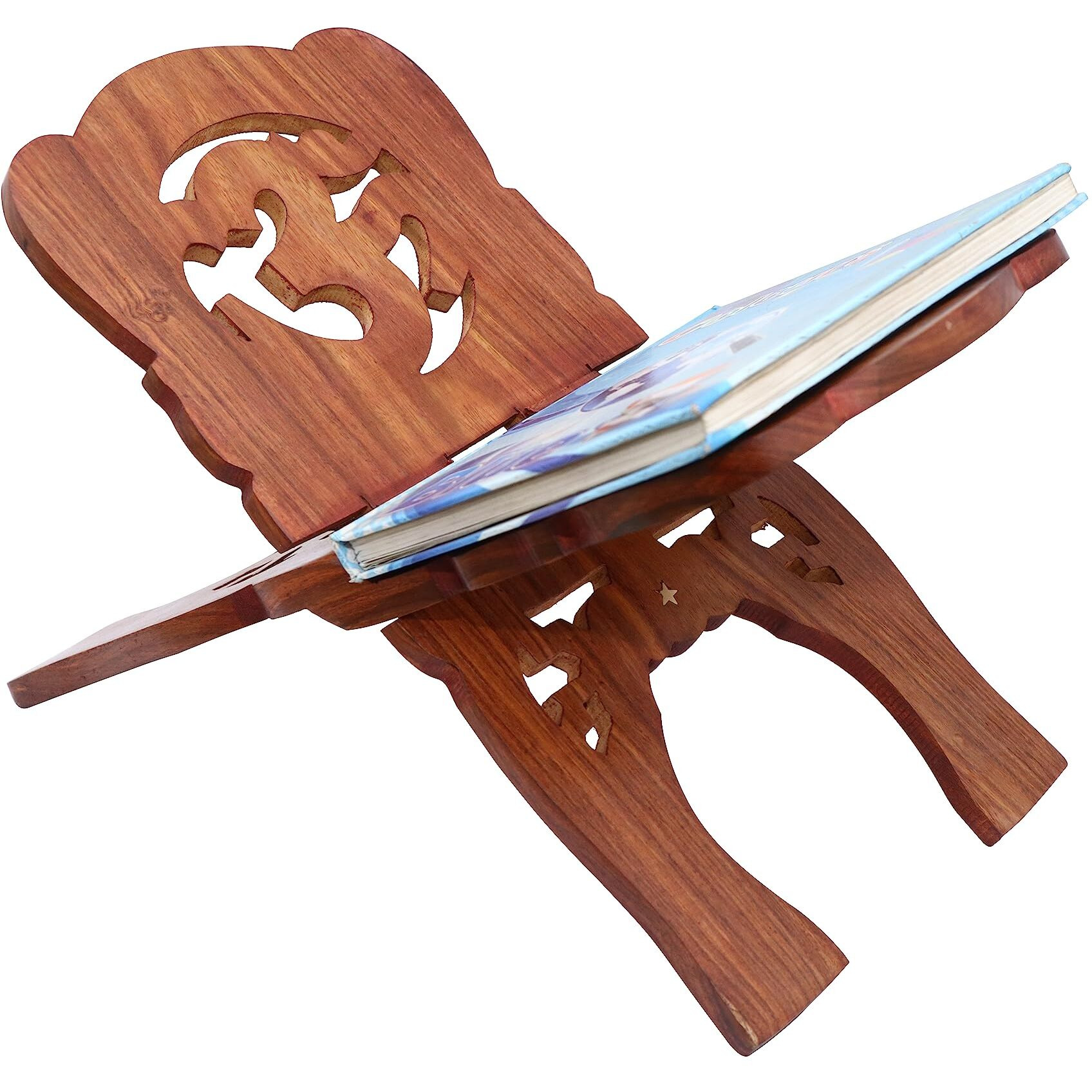 CRAFTCASTLE Sheesham Wood Folding Hand Crafted OM Book Stand/Holder/Rest/Keep for Home/Work Space/Religious Places Rehal Stand (13 Inches)