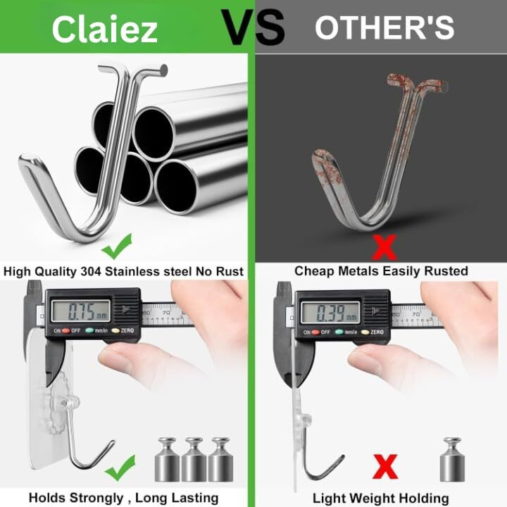 Claiez Wall Hooks 20lb(Max) Transparent Reusable Seamless Hooks,Waterproof and Oilproof,Bathroom Kitchen Heavy Duty Self Adhesive Hooks (10 transparent)