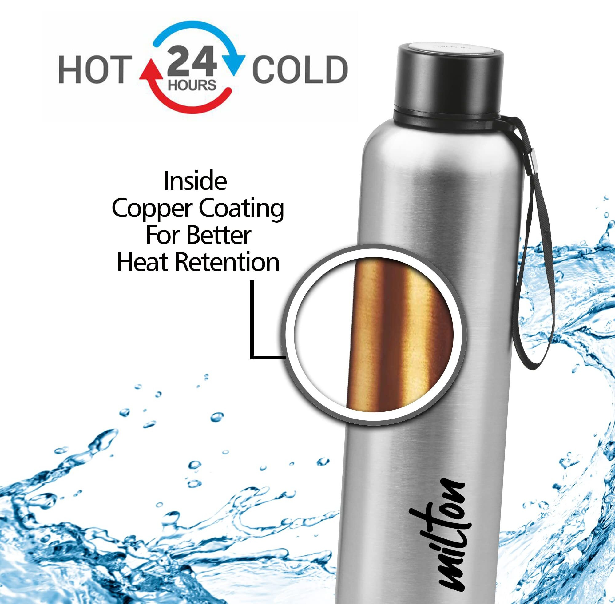 Milton Aura 750 Thermosteel Bottle, 750 ml, Silver | 24 Hours Hot and Cold | Easy to Carry | Rust Proof | Leak Proof | Tea | Coffee | Office| Gym | Home | Kitchen | Hiking | Trekking | Travel Bottle