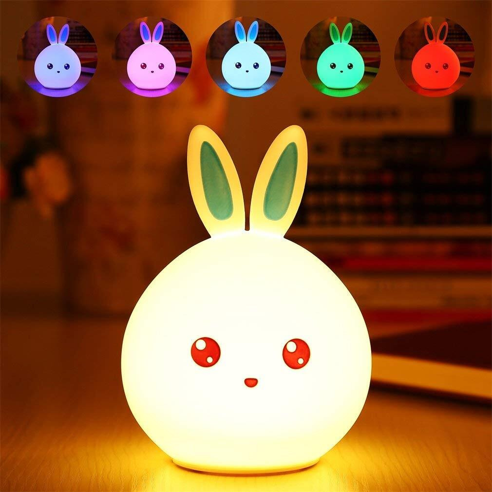 One94Store Cute Silicone Rabbit Lamp USB Rechargeable Color Changing LED Night Light with Touch Sensor Control Perfect Decoration for Kids Bedroom Dco Gifts for Baby, Children, Blue Ear (Pack of 1)