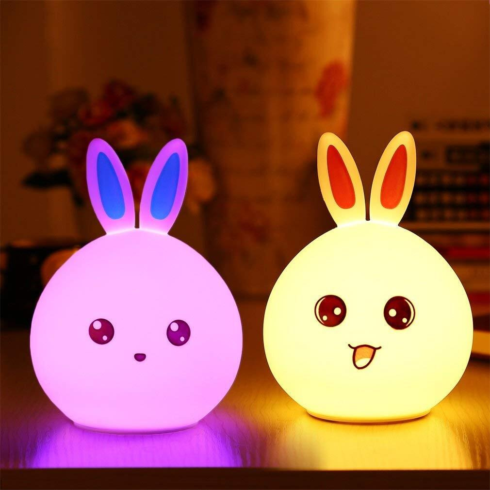 One94Store Cute Silicone Rabbit Lamp USB Rechargeable Color Changing LED Night Light with Touch Sensor Control Perfect Decoration for Kids Bedroom Dco Gifts for Baby, Children, Blue Ear (Pack of 1)